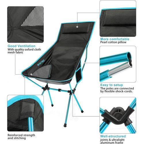  G4Free Lightweight Portable High Back Camping Chair, Folding Backpacking Camp Chairs Upgrade with Headrest & Pocket for Outdoor Travel Picnic Hiking Fishing