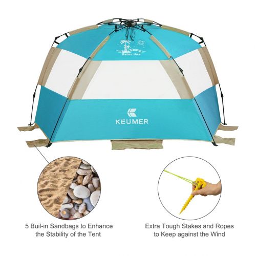  G4Free Easy Set up Beach Tent Pop up Sun Shelter Large Family Beach Shade UV Protection for Kids Family,4 Person Portable Camping Shelter for Outdoor Sports Beach Tour Hiking Fishi