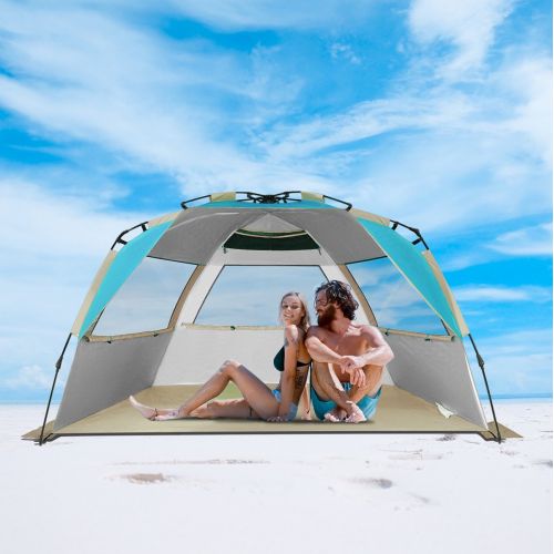  G4Free Easy Set up Beach Tent Pop up Sun Shelter Large Family Beach Shade UV Protection for Kids Family,4 Person Portable Camping Shelter for Outdoor Sports Beach Tour Hiking Fishi