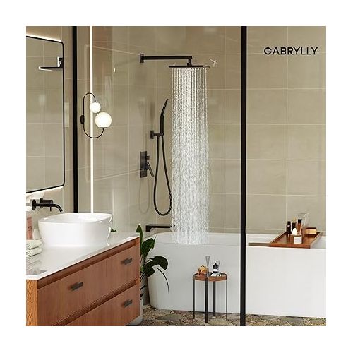  Gabrylly Shower System with Tub Spout, Wall Mounted Tub Shower Faucet Set for Bathroom with High Pressure 10