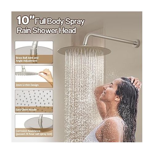  Gabrylly Shower System Brushed Nickel, Slide Bar Shower Faucet Set with High Pressure 10