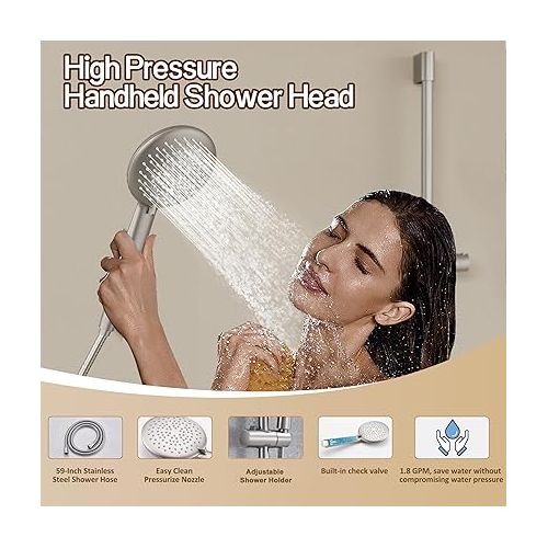  Gabrylly Shower System Brushed Nickel, Slide Bar Shower Faucet Set with High Pressure 10