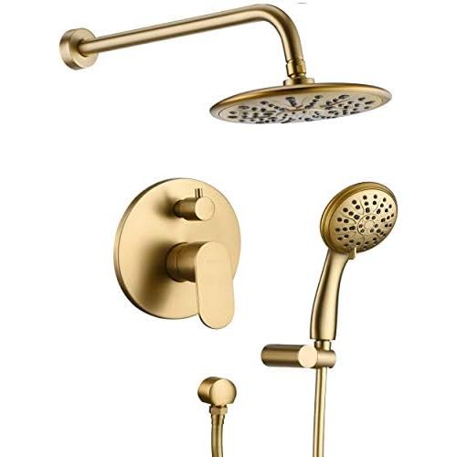  GABRYLLY Shower System, Wall Mounted Shower Faucet Set for Bathroom with High Pressure 8 Rain Shower head and 3-Setting Handheld Shower Head Set, Pressure Balance Valve with Trim and Divert