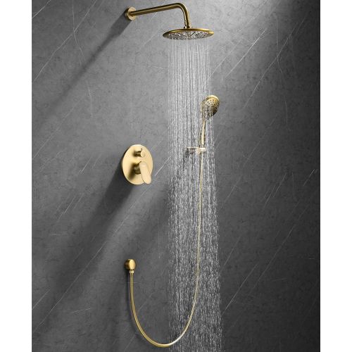  GABRYLLY Shower System, Wall Mounted Shower Faucet Set for Bathroom with High Pressure 8 Rain Shower head and 3-Setting Handheld Shower Head Set, Pressure Balance Valve with Trim and Divert