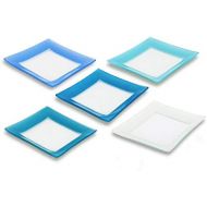 [아마존베스트]GAC Great American Classics GAC Unique Design Assorted Blue Colors Square Tempered Glass Dessert Plates  6 Inch  Set of 5  Break Resistant  Oven, Microwave, and Dishwasher Safe  Attractive Multi-Colored