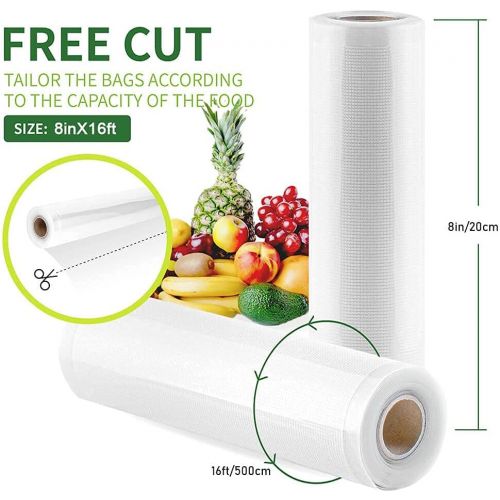  GAFICHEF Vacuum Sealer Bag Rolls 2 Pack 8 inch x 16 feet vacuum seal bags Rolls for Food Saver Seal-a-Meal，Weston. BPA Free Heavy Duty Commercial Grade Sous Vide Bags
