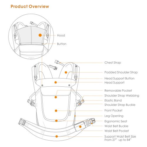  GAGAKU Ergonomic Baby Carrier Lightweight & Breathable Child Carrier with Detachable Hood for All...