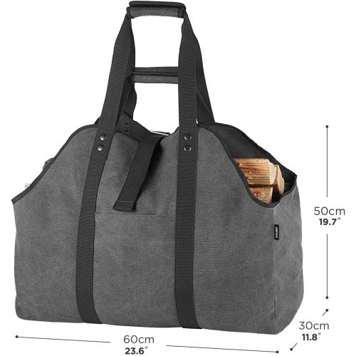  GAGAKU Extra Large Firewood Log Carrier Waterproof Canvas Firewood Holder Wood Carrier Tote Bag Fireplace Stove Storage Bag - Grey