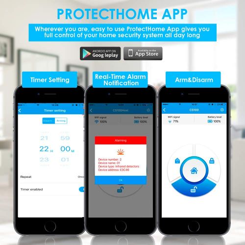  GAISTEN WiFi Alarm System, Home Security System Smart Alarm Host with Wireless Infrared Motion Detector, Door&Window Sensor Detector and Remote Controller, Compatible with App Cont