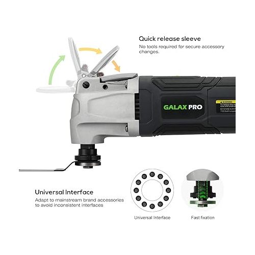  GALAX PRO 2.4Amp 6 Variable Speed Oscillating Multi-Tool Kit with Quick-Lock accessory change, Oscillating Angle:3°, 28pcs Accessories and Carry Bag