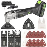 GALAX PRO Oscillating Tool, 20V Lithium Ion Cordless Oscillating Multi Tool with 1.3Ah Battery and Charger, 3pcs Blade and 10pcs Sanding Papers for Sanding, Grinding