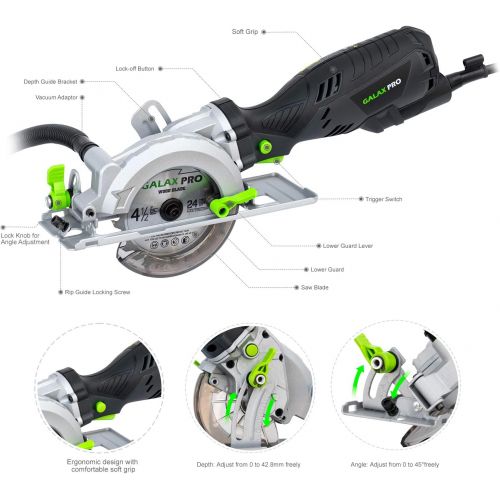  [아마존 핫딜]  [아마존핫딜]Circular Saw, GALAX PRO 5.8Amp 3500RPM Mini Circular Saw, Max. Cutting Depth1-11/16(90°),1-1/8(45°）Compact Saw with 4-1/2 24T TCT Blade, Vacuum Adapter, Blade Wrench, and Rip Guide