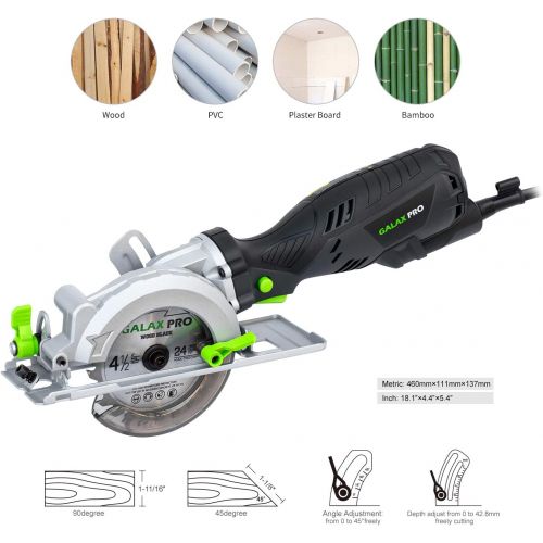  [아마존 핫딜]  [아마존핫딜]Circular Saw, GALAX PRO 5.8Amp 3500RPM Mini Circular Saw, Max. Cutting Depth1-11/16(90°),1-1/8(45°）Compact Saw with 4-1/2 24T TCT Blade, Vacuum Adapter, Blade Wrench, and Rip Guide