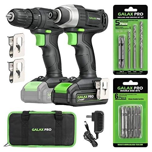  [아마존베스트]20V Max 2 speeds Drill Driver and Impact Driver Combo Kit, GALAX PRO Cordless Drill Driver/Impact Driver with 1pcs 1.3Ah Lithium-Ion Batteries, Charger Kit, 11pcs Accessories and T