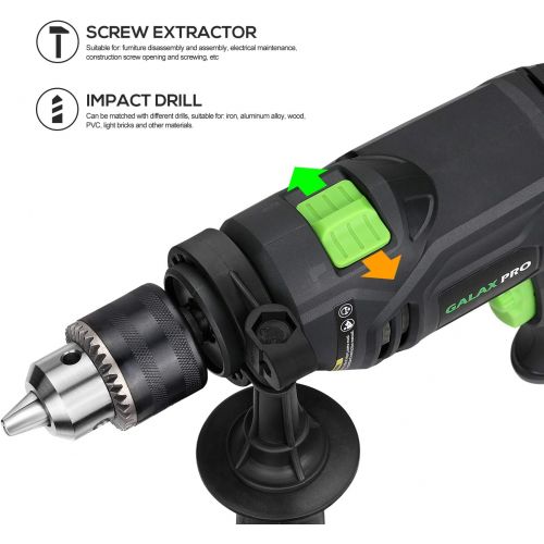  [아마존베스트]GALAX PRO 5Amp 1/2-inch Corded Impact Drill with 105pcs Accessories, Variable Speed 0-3000, Hammer and Drill 2 Functions in 1, 360°Rotating Handle, Depth Gauge, Carrying Case Inclu