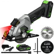 [아마존베스트]GALAX PRO 20V 4-1/2 Cordless Circular Saw with 2.0Ah battery, Laser Guide, Rip Guide, 2 PCS Blades, 3400RPM, Max Cutting Depth 1-11/16(90°), 1-1/8(45°)