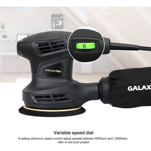  GALAX PRO 280W 13000OPM Max 6 Variable Speeds Orbital Sander with 15Pcs Sanding Discs, 5” electric Sander?with Dust Collector for Sanding and Polishing