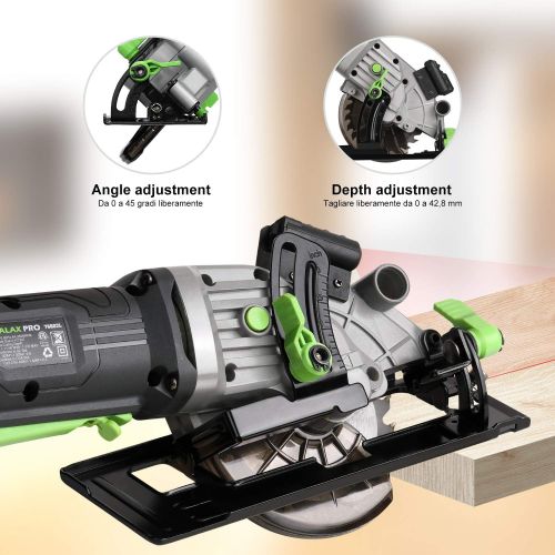  GALAX PRO 4Amp 3500RPM Circular Saw with Laser Guide, Max. Cutting Depth1-11/16(90°), 1-1/8(45°）Compact Saw with 4-1/2 24T TCT Blade, Vacuum Adapter, Blade Wrench, and Rip Guide