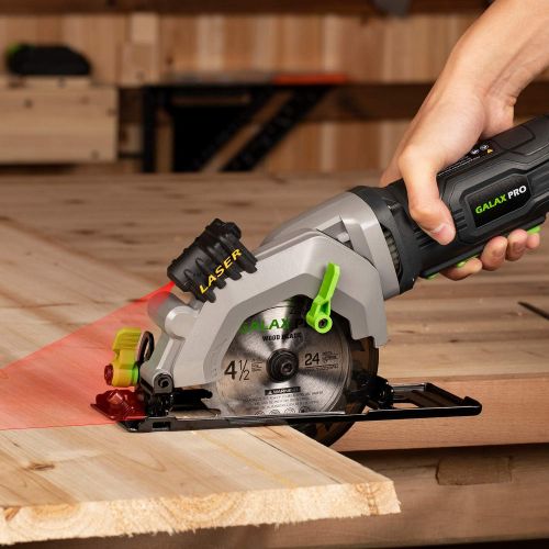 GALAX PRO 4Amp 3500RPM Circular Saw with Laser Guide, Max. Cutting Depth1-11/16(90°), 1-1/8(45°）Compact Saw with 4-1/2 24T TCT Blade, Vacuum Adapter, Blade Wrench, and Rip Guide