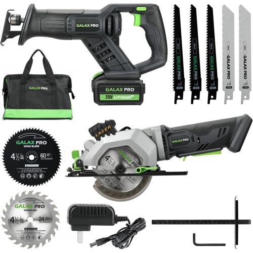  GALAX PRO Reciprocating Saw and Circular Saw Combo Kit with 1pcs 4.0Ah Lithium Battery and One Charger, 7 Saw Blades and Tool Bag