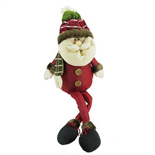 27 Red and Green Plush Plaid Santa Shelf Sitter Decorative Christmas Figure by GALLERIE II