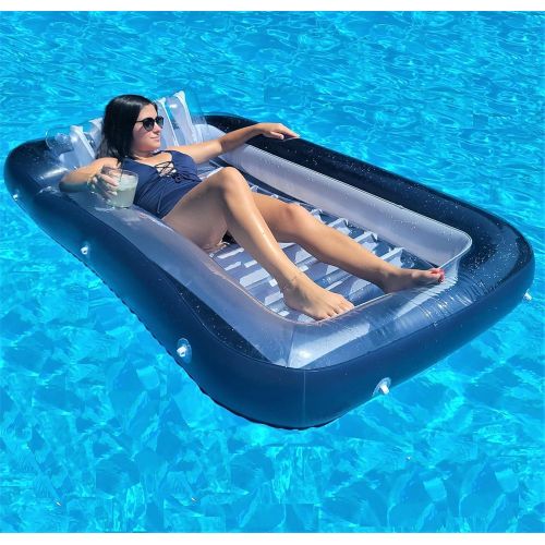  XL Floating Pool Bed, Inflatable Water Lounger Raft Float for Swimming/Tanning 70x49 Navy Blue (Galvanox Intl.)