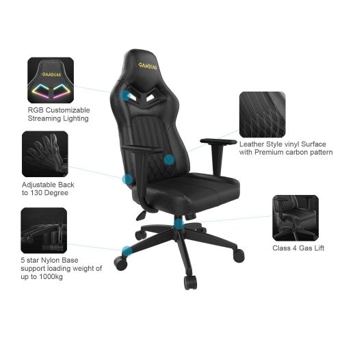  GAMDIAS Achilles E3 B RGB Gaming Chair, Office Style with Premium Carbon Pattern Design (Achilles E3), E3, Black