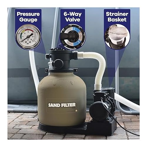  GAME 7011-E Sand Filtration System - 16-Inch Above-Ground Pool Filter Tank with Digital Timer, 120 Pound Sand Capacity, 3/4 HP Pump and Motor?, 3,698 GPH