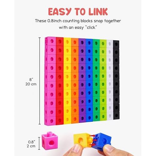  GAMENOTE Math Cubes Manipulatives with Activity Cards - Number Counting Blocks Toys Snap Linking Cube Math Counters for Kids Kindergarten Learning Activities