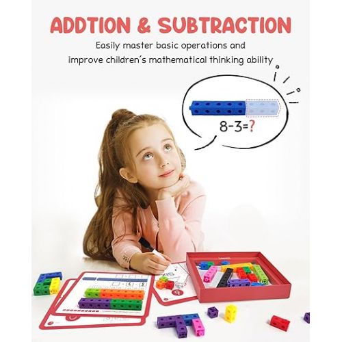  GAMENOTE Math Cubes Manipulatives with Activity Cards - Number Counting Blocks Toys Snap Linking Cube Math Counters for Kids Kindergarten Learning Activities