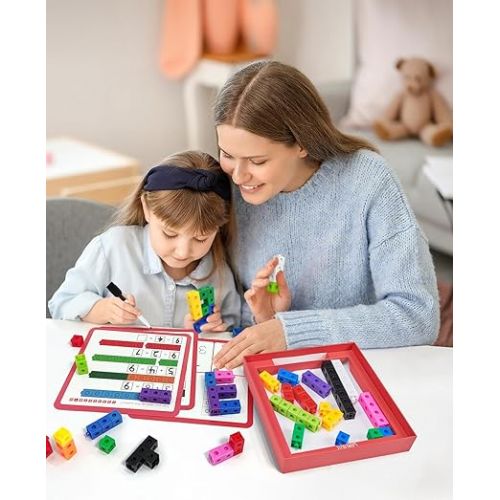  GAMENOTE Math Cubes Manipulatives with Activity Cards - Number Counting Blocks Toys Snap Linking Cube Math Counters for Kids Kindergarten Learning Activities