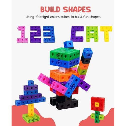  GAMENOTE Math Cubes Manipulatives with Activity Cards - Number Counting Blocks Toys Snap Linking Cube Math Counters for Kids Kindergarten Learning Activities