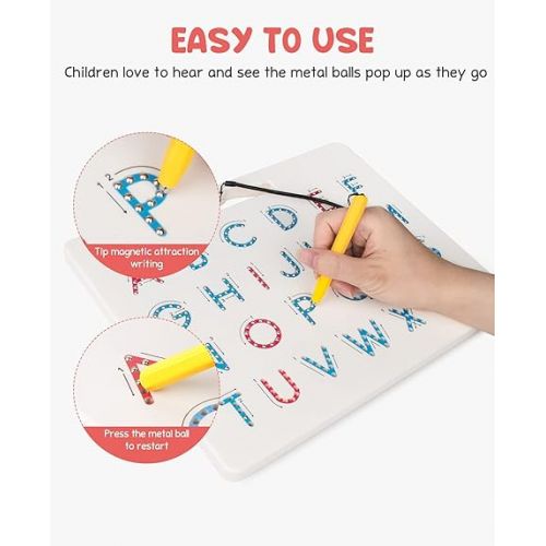  Gamenote Double Sided Magnetic Letter Board - 2 in 1 Alphabet Magnets Tracing Board for Toddlers ABC Letters Uppercase & Lowercase Practicing Learning Education Toys