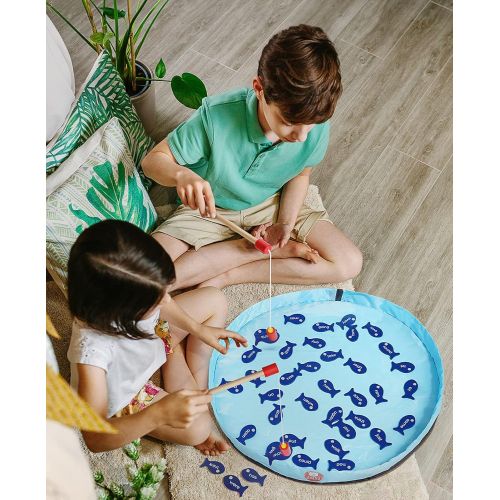  Gamenote Sight Words Wooden Magnetic Fishing Game - 220 Dolch Word with 2 Magnet Poles for Kindergarten Preschool Children (Activity Guide Include)