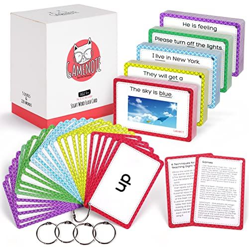  [아마존베스트]Gamenote Sight Words Flash Cards with Pictures & Sentences - 220 Dolch Big Word Reading Flash Card from Pre K to 3rd Grade (Include 5 Rings)