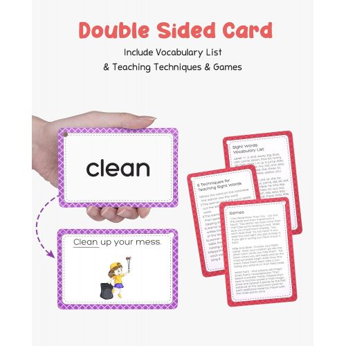  [아마존베스트]Gamenote Sight Words Flash Cards with Pictures & Sentences - 220 Dolch Big Word Reading Flash Card from Pre K to 3rd Grade (Include 5 Rings)