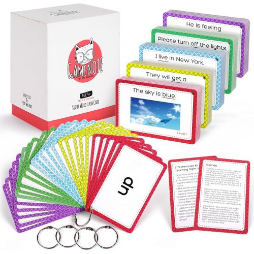  [아마존베스트]Gamenote Sight Words Flash Cards with Pictures & Sentences - 220 Dolch Big Word Reading Flash Card from Pre K to 3rd Grade (Include 5 Rings)