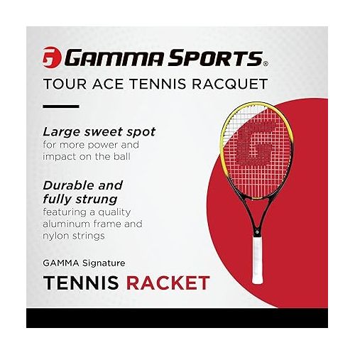  Gamma Tour Ace Tennis Racket, 27 Inch - Premium Pre-Strung Adult Racket for Men & Women - Large Sweet Spot, Perfect Balance Between Power and Control