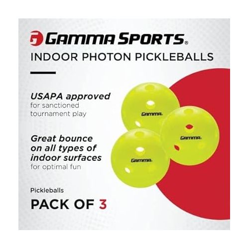  GAMMA Photon Indoor Pickleballs, 26 Holes for Precise Indoor Flight, USAPA Approved Pickle Ball for Tournament Play, High Visibility, Durable, Consistent Bounce, Official Ball Sponsor of DUPR