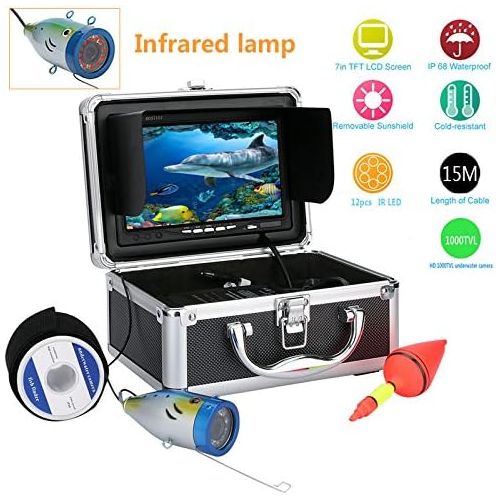 GAMWATER 7 Inch 1000tvl Underwater Fishing Video Camera Kit 12 PCS LED Infrared Lamp Lights Video Fish Finder Lake Under Water Fish cam