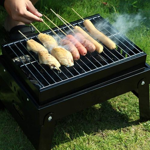  GANFANREN Barbecue Grill, Wood Burning Campfire Stove Folding Metal Material Mini Barbecue Grill