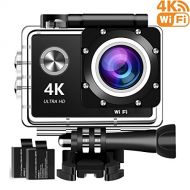 GANJOY 4K Action Camera, 16MP WiFi Ultra HD Underwater Waterproof 30M Sports Camcorder with 170° Degree Wide Angle Lens, 2 Rechargeable Batteries and Mounting Accessories Kits 8-20-4KFX00