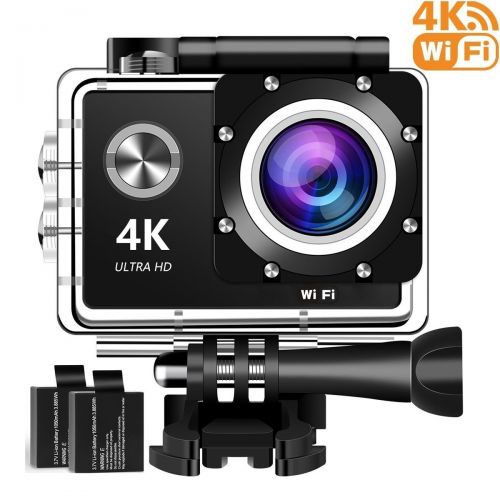  GANJOY 4K Action Camera, 16MP WiFi Ultra HD Underwater Waterproof 30M Sports Camcorder with 170° Degree Wide Angle Lens, 2 Rechargeable Batteries and Mounting Accessories Kits 8-20-4KFX00