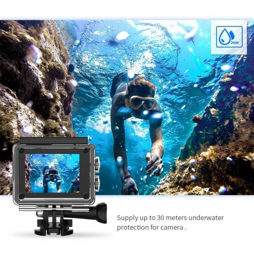  GANJOY 4K Action Camera, 16MP WiFi Ultra HD Underwater Waterproof 30M Sports Camcorder with 170° Degree Wide Angle Lens, 2 Rechargeable Batteries and Mounting Accessories Kits 8-20-4KFX00
