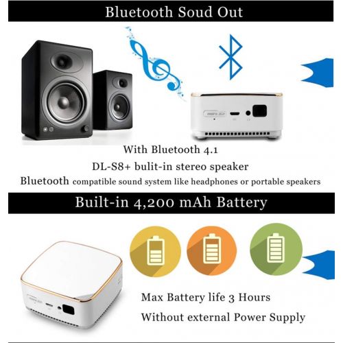  GAO Projector,Mini Portable WiFi Bluetooth Projector, 1080P DLP Video LED Pocket Micro Multimedia Home Theater Movie Beamer,White