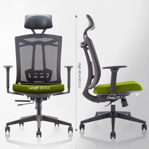  GAOAG 2019 New Mesh Office Chair with Hanger Ergonomic High Back Comfortable Lumbar Support Desk Chair Armrest Headrest Cushion Adjustable Black Green