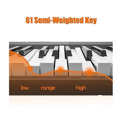  61 Key Keyboard Piano, Protable Electric Semi-Weighted Piano Keyboard for Beginner/Professional, With Power Supply, Built In Speakers, Pedal, Perfect for Birthday or Christmas(without stand)
