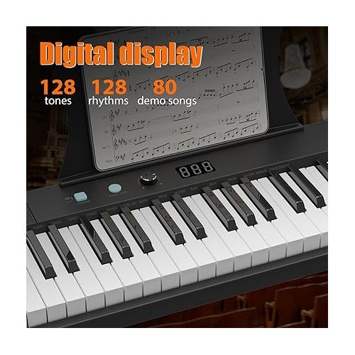  61 Key Keyboard Piano, Protable Electric Semi-Weighted Piano Keyboard for Beginner/Professional, With Power Supply, Built In Speakers, Pedal, Perfect for Birthday or Christmas(without stand)