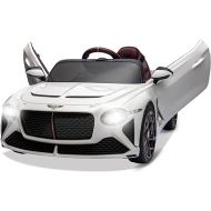 12V Ride on Car, GAOMON Licensed Bentley Bacalar Kids Electric Car w/Parent Remote Control, 3 Speeds, Scissor Doors, Music, LED, Kids Cars to Drive Battery Powered Wheels Gift for Boys Girls (White)