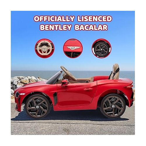  12V Ride on Car, GAOMON Licensed Bentley Bacalar Kids Electric Car w/Parent Remote Control, 3 Speeds, Scissor Doors, Music, LED, Kids Cars to Drive Battery Powered Wheels Gift for Boys Girls (Red)